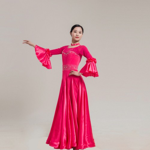 Custom size competition ballroom waltz dancing long dresses  for women female red wine green royal blue flamenco tango dancing long skirts
